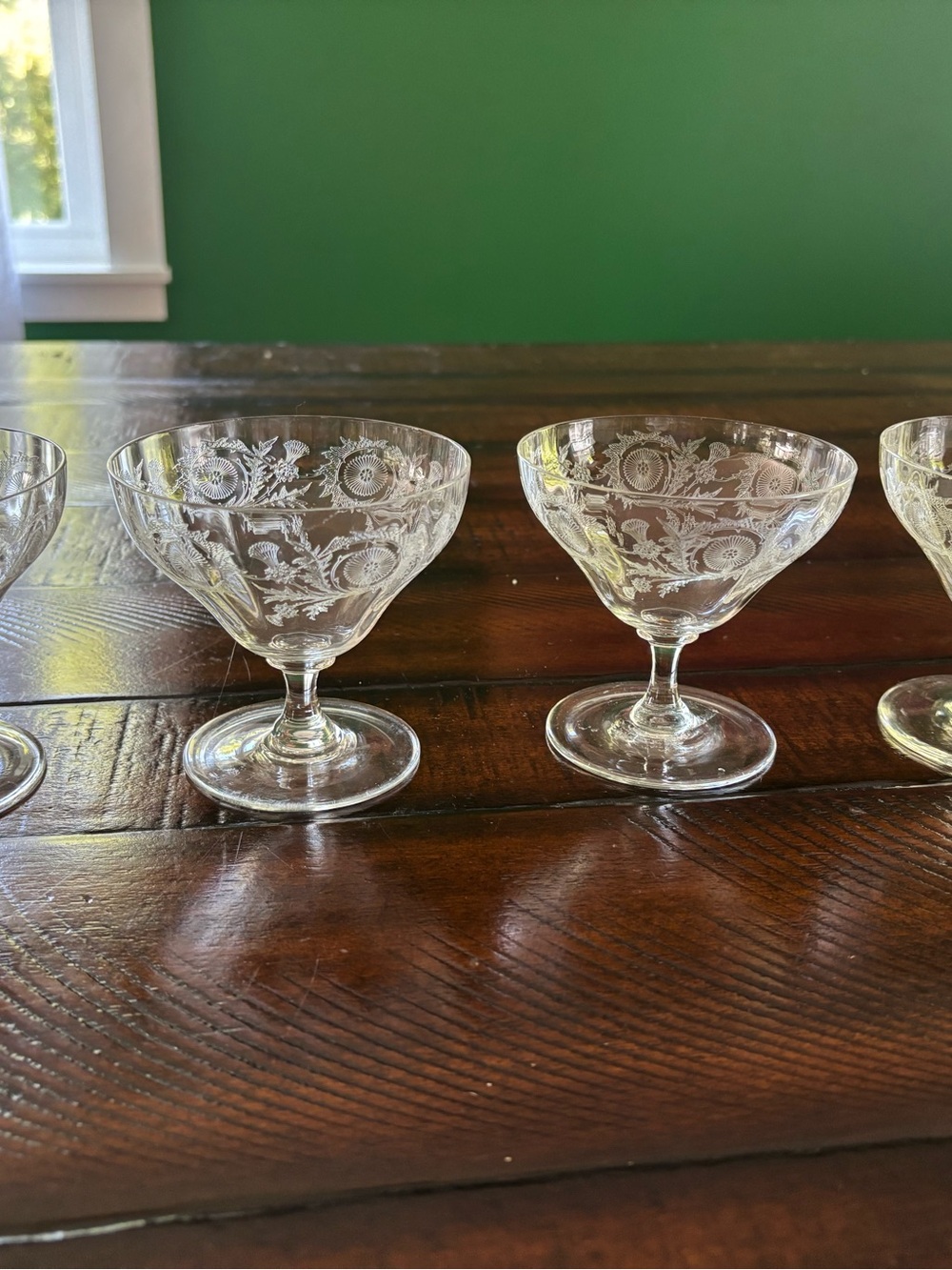 Etched Crystal Dessert Coupes - Clear Glass (Set)